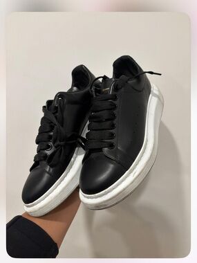 Alexander McQueen Black Leather Platform Sneakers with White Soles